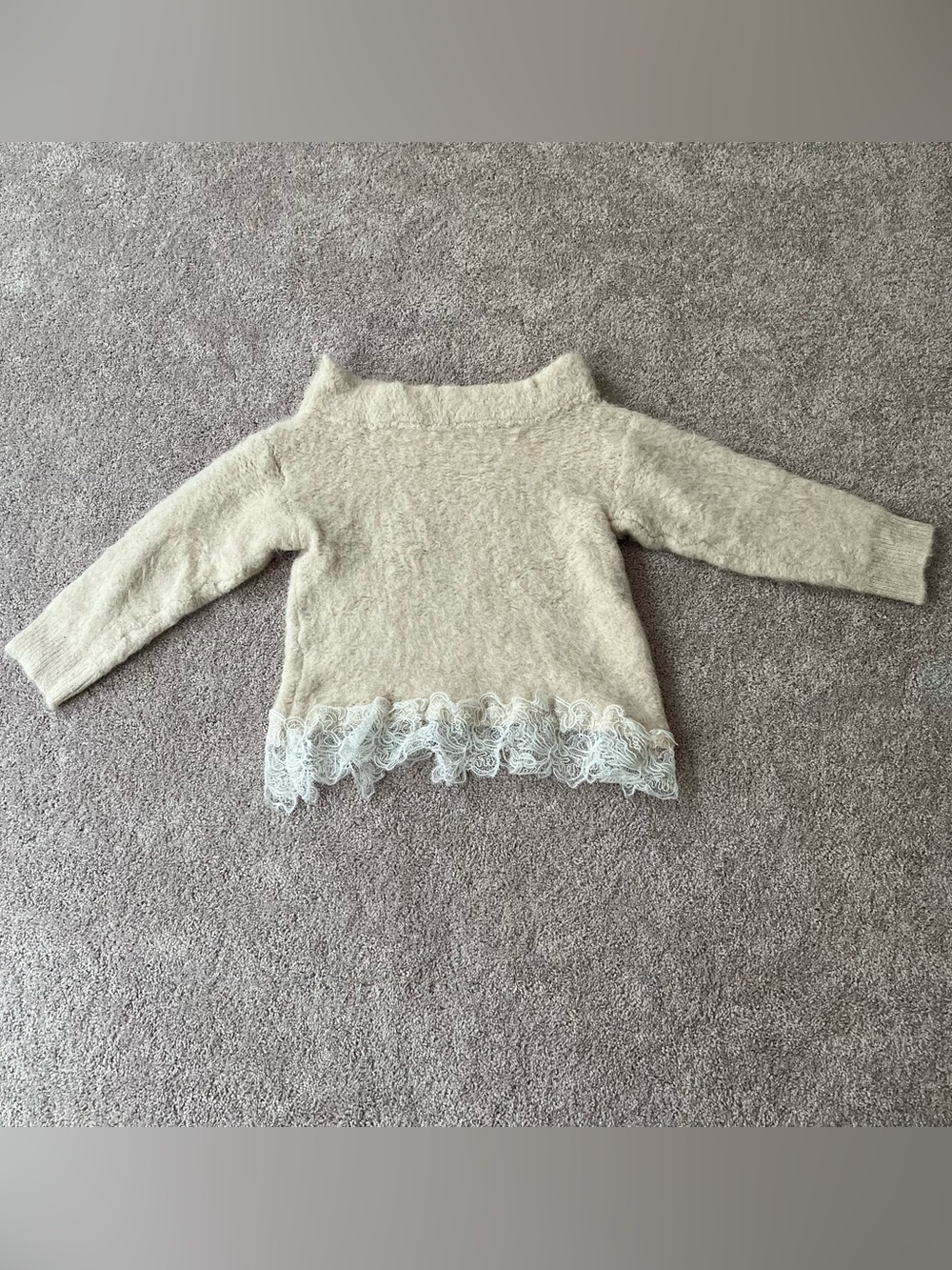 Cream sweater with lace trim